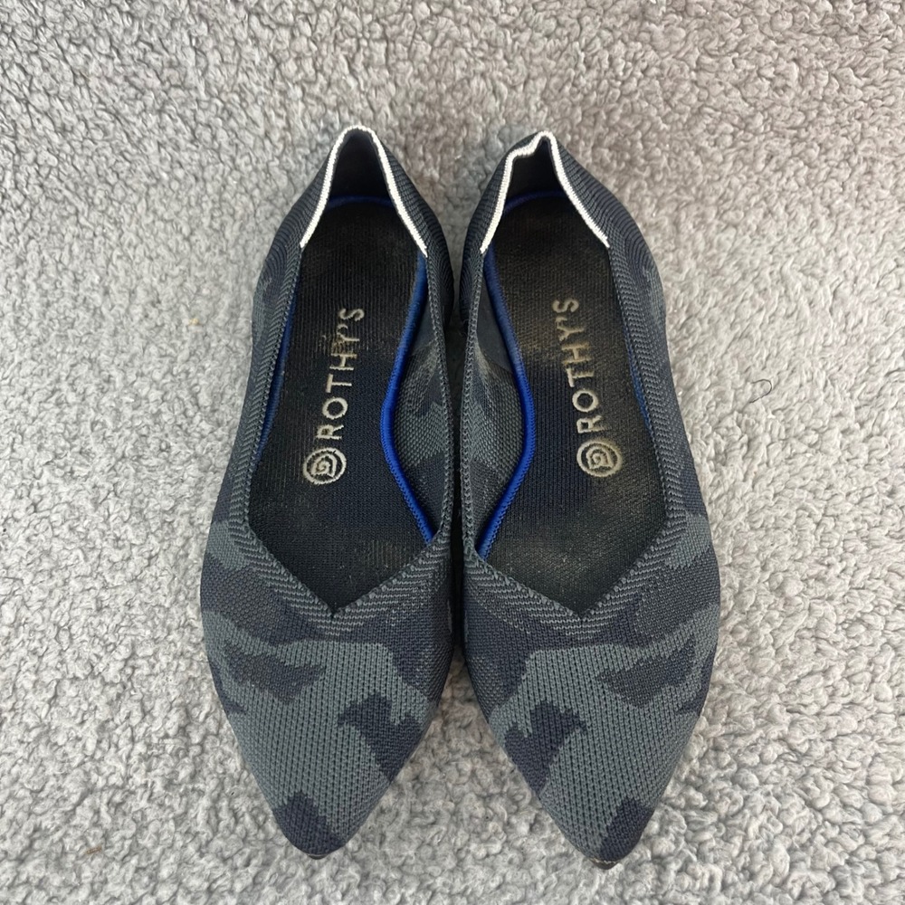 Rothy's The Point Flats Womens size 8.5 Grey Camo Knit Pointed Toe Slip On Shoes